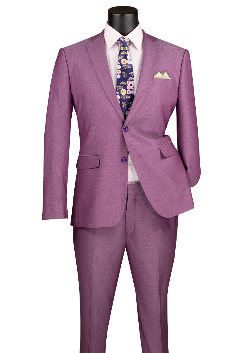Men’s Textured Slim Fit Stretch Travel Suit in Light Purple
