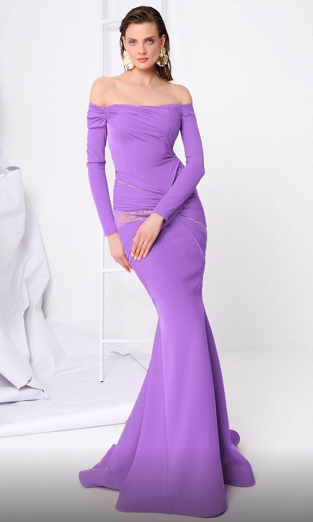 Long Sleeve Weaved Evening Gown