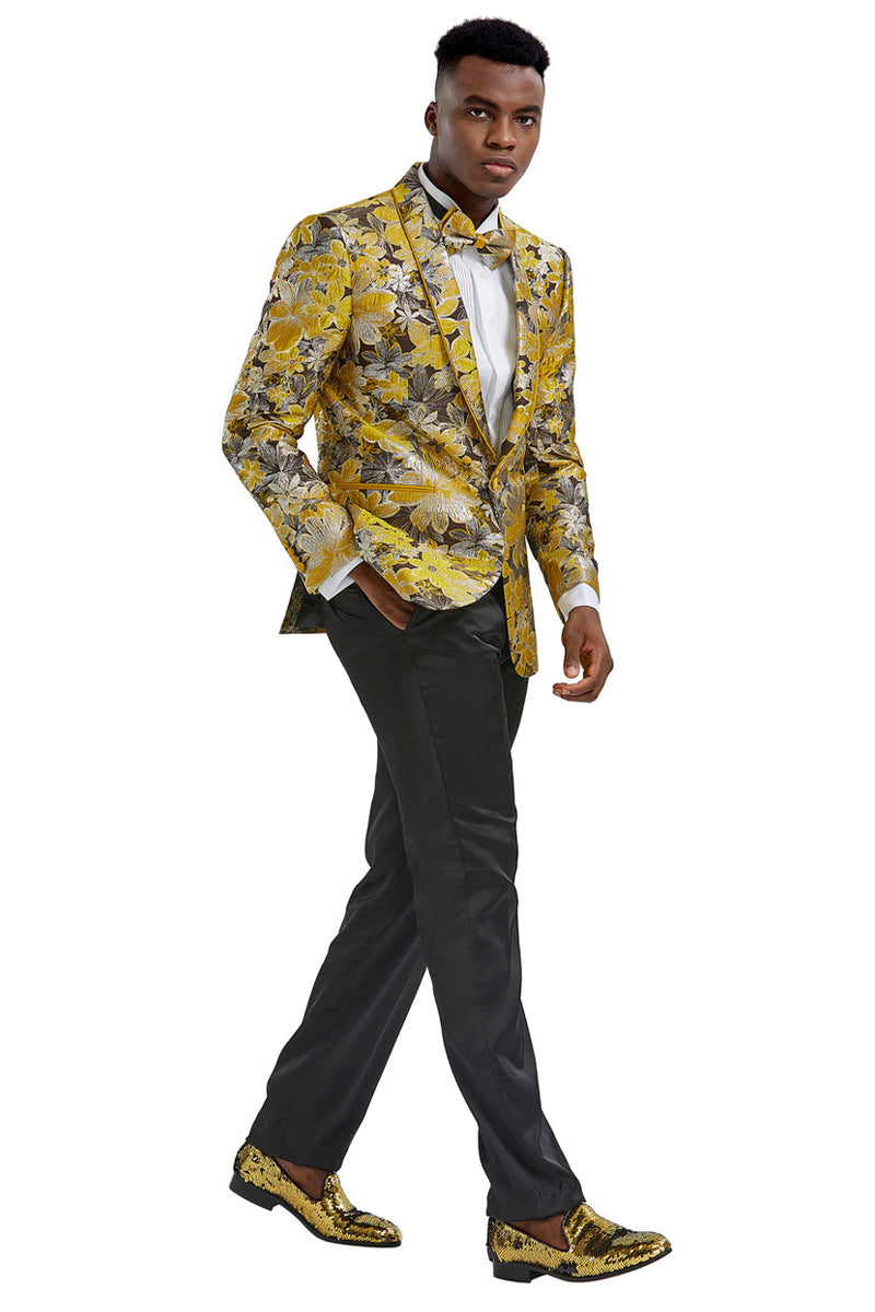 Men’s Slim Fit Paisley Prom Tuxedo Jacket in Yellow Gold & Black