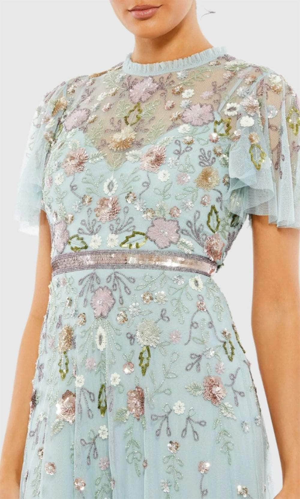 Ruffled High Neck Beaded Evening Gown