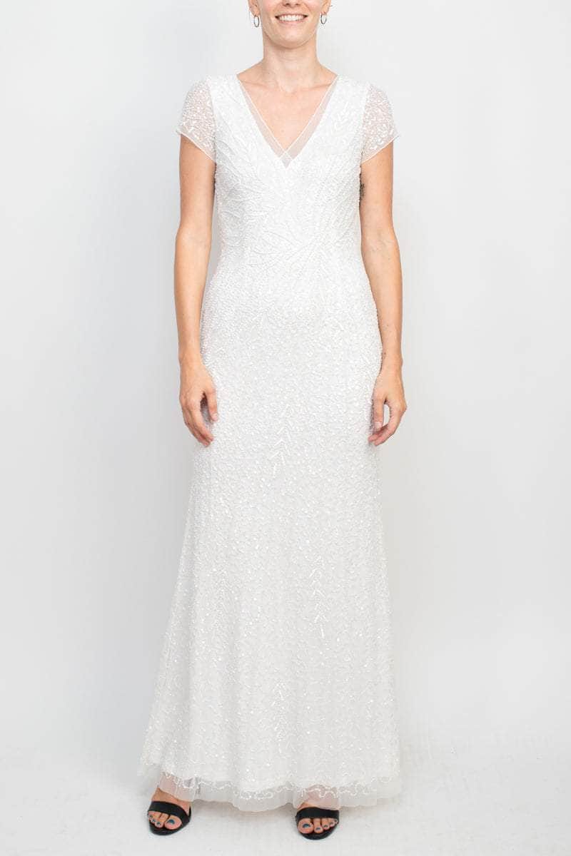 Beaded Mesh V-Neck Evening Gown