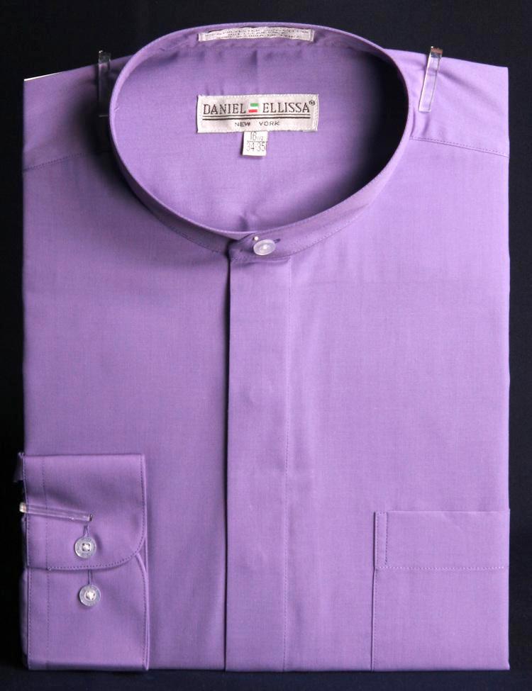 Men’s Classic Banded Collar French Front Dress Shirt in Lavender