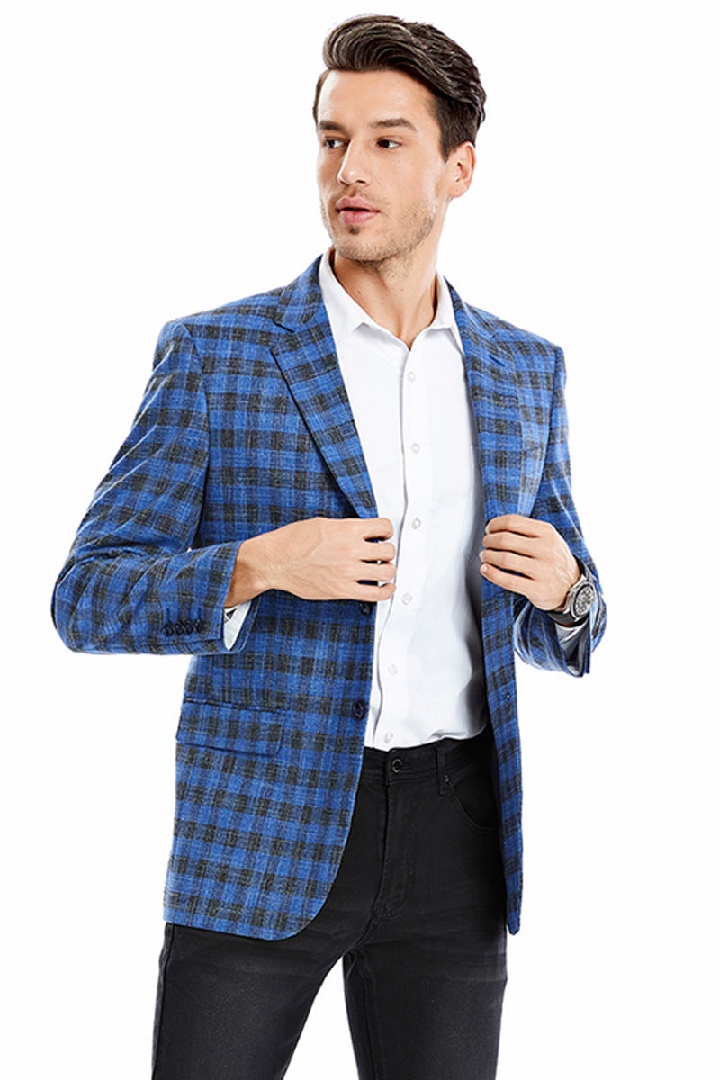 Men’s Two Button Slim Fit Business Casual Sport Coat in Indigo Blue