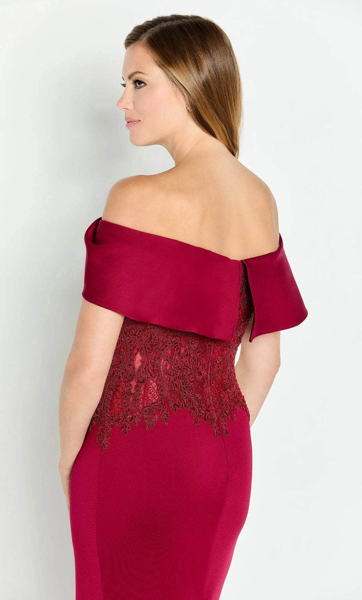 Draped Sleeve Embroidered Evening Gown