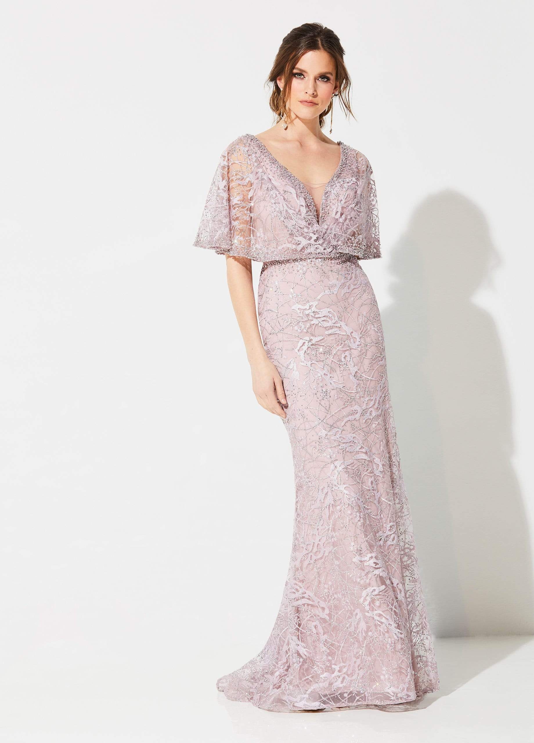 219D72 Embroidered Kimono Sleeve Lace Gown