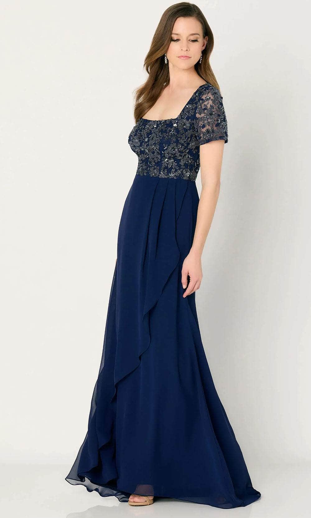 Embroidered Floral Evening Dress