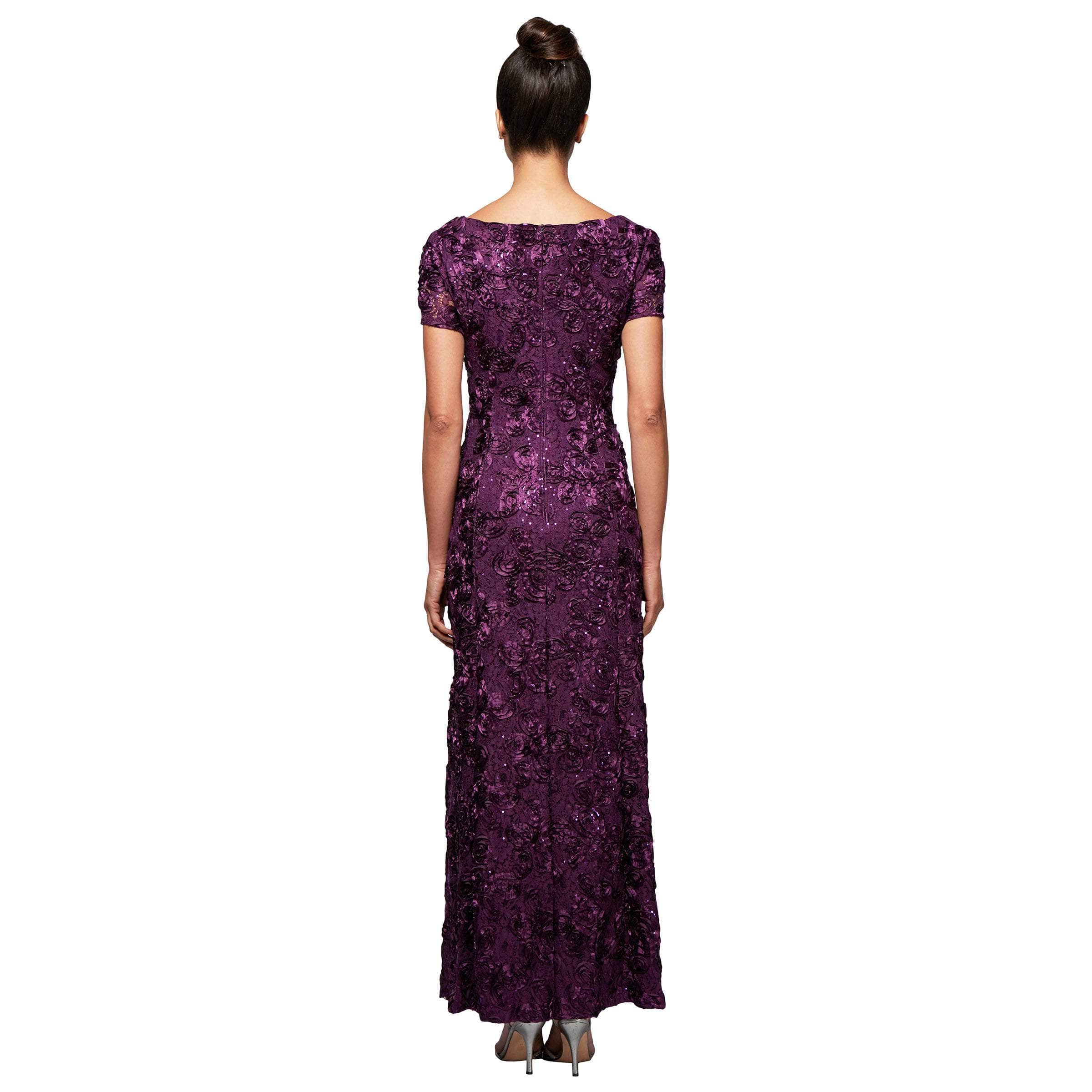 112788 Soutache Lace Sequin Short Sleeve A-Line Gown