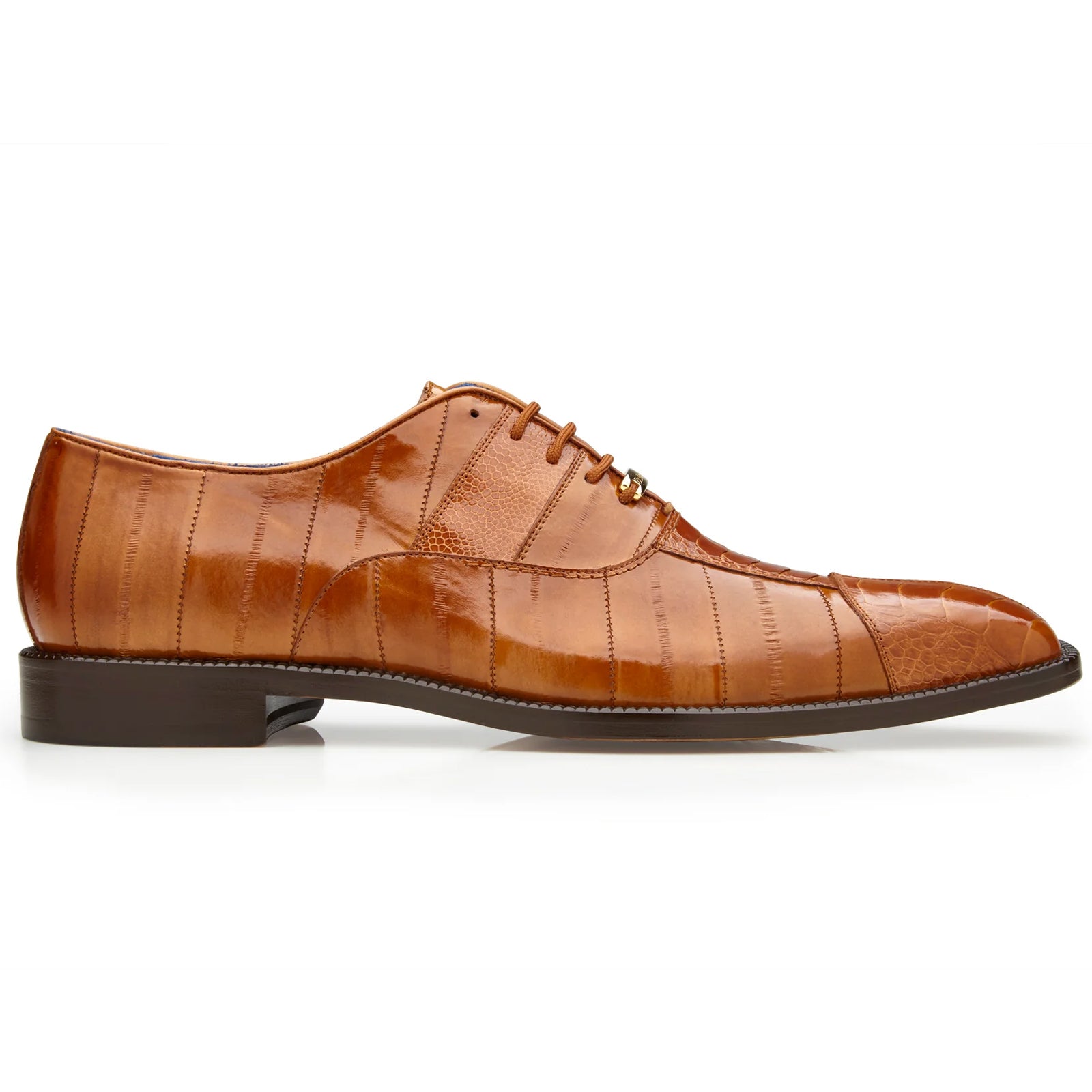 Men’s Belvedere Mare Ostrich Leg & Eel Skin Dress Shoe in Camel