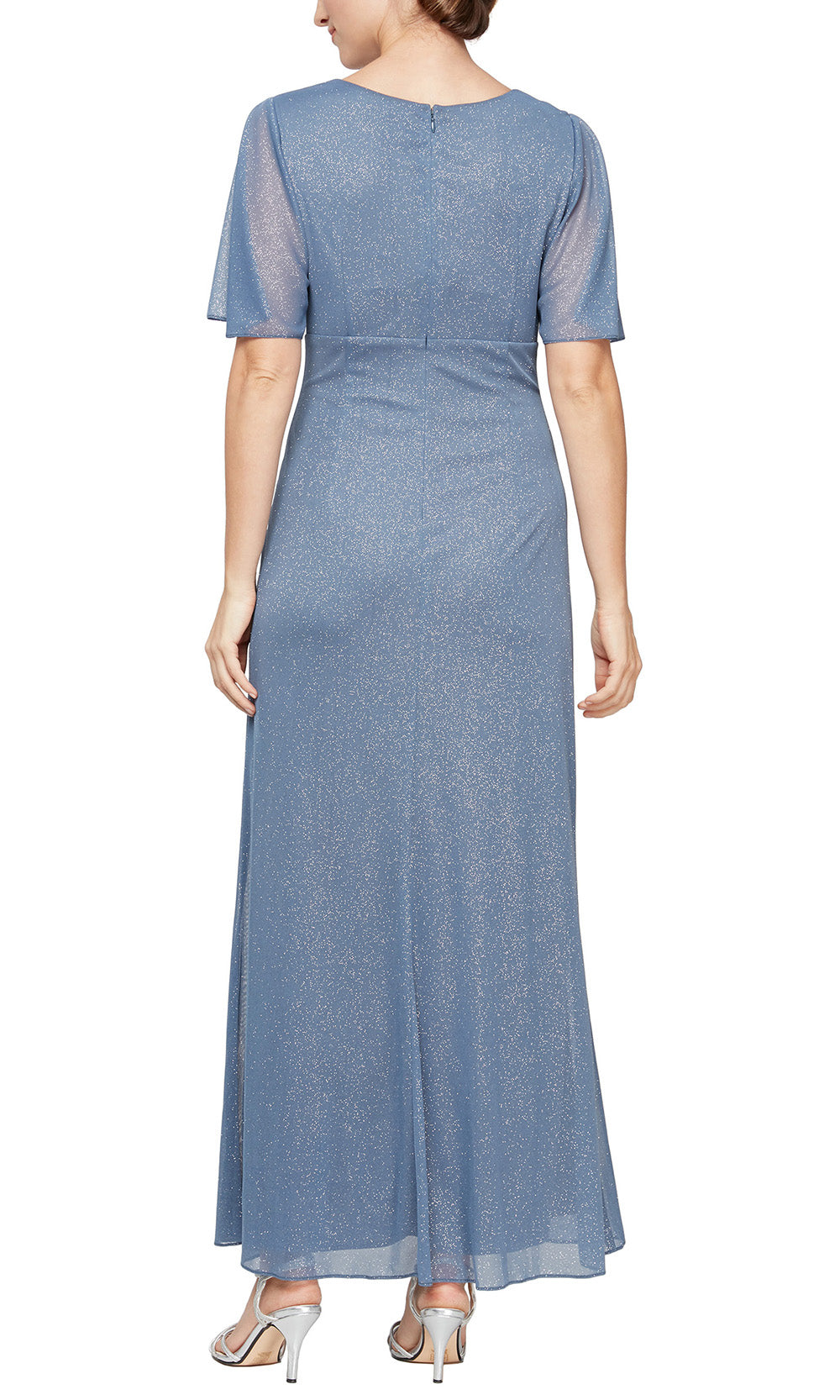 Scoop Neck Ruched Glitter Formal Dress