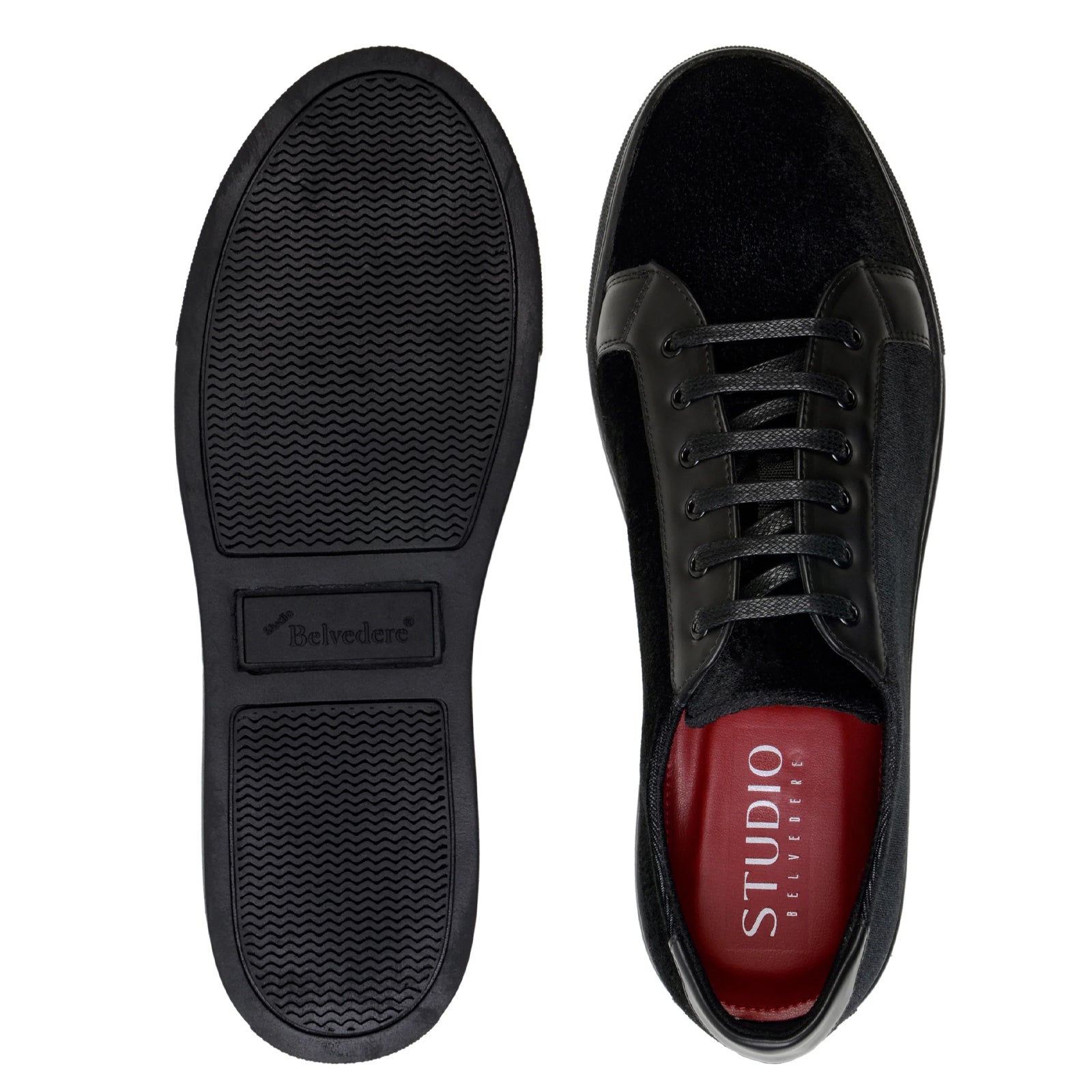 Men’s Belvedere Teo Velvet & Patent Leather Dress Sneaker in Black