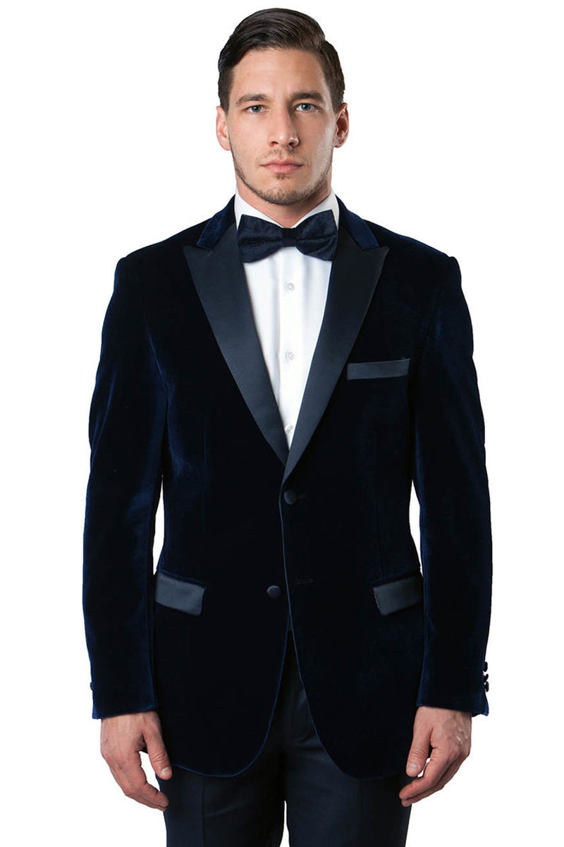 Men’s Two Button Velvet Tuxedo Dinner Jacket in Navy Blue