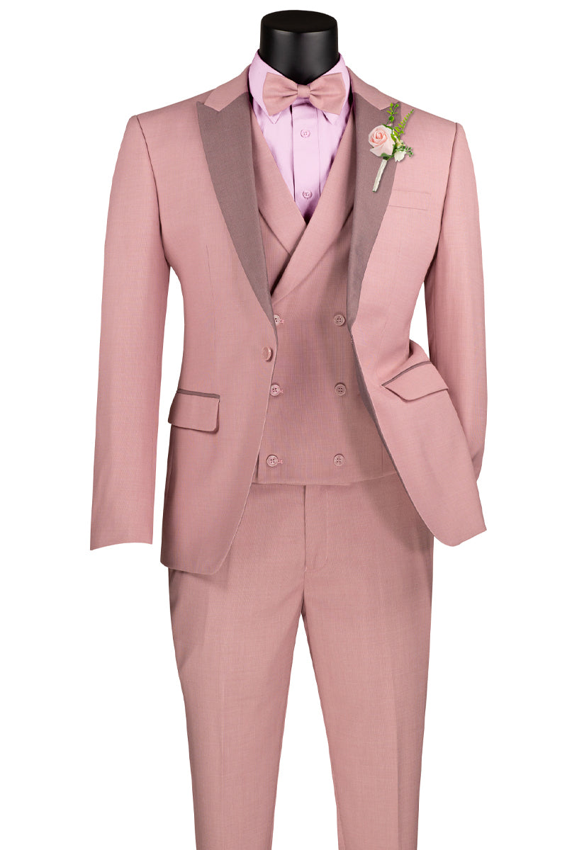 Men’s Summer Slim Fit Peak Lapel Tuxedo Suit in Mauve Pink