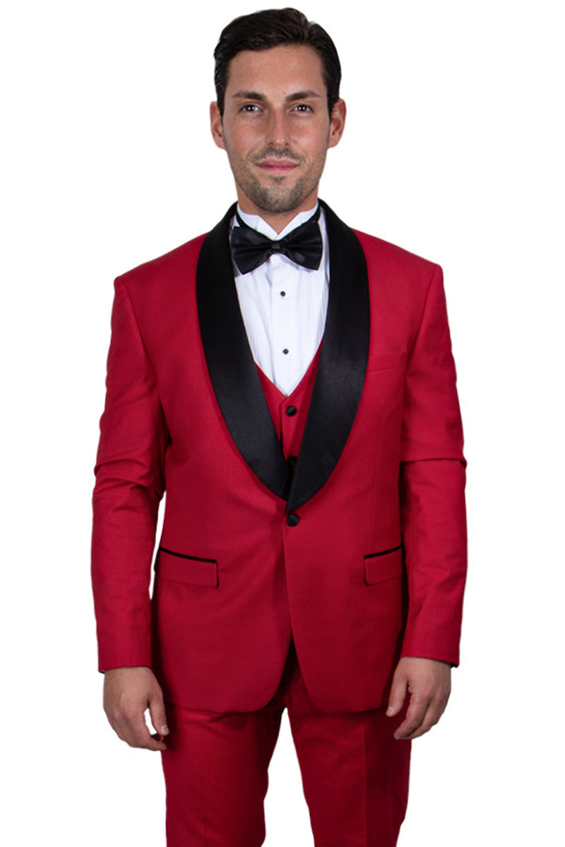 Men’s Stacy Adams Vested One Button Shawl Lapel Tuxedo in Red