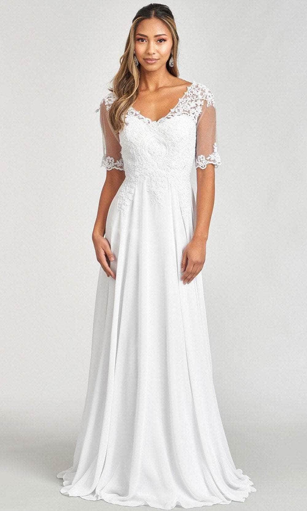 Applique-Ornate Quarter Sleeve Evening Dress