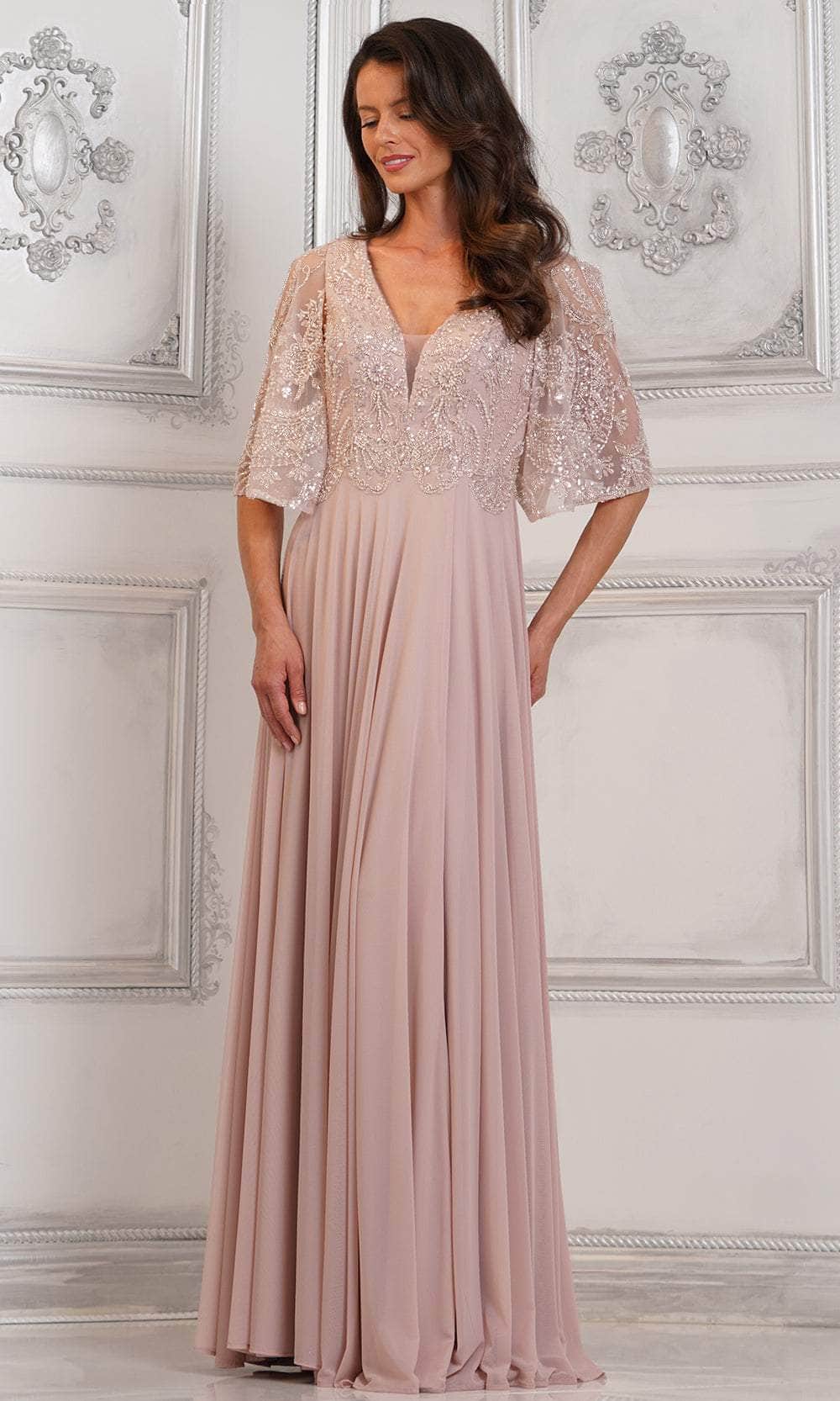 Embellished Cape Evening Dress