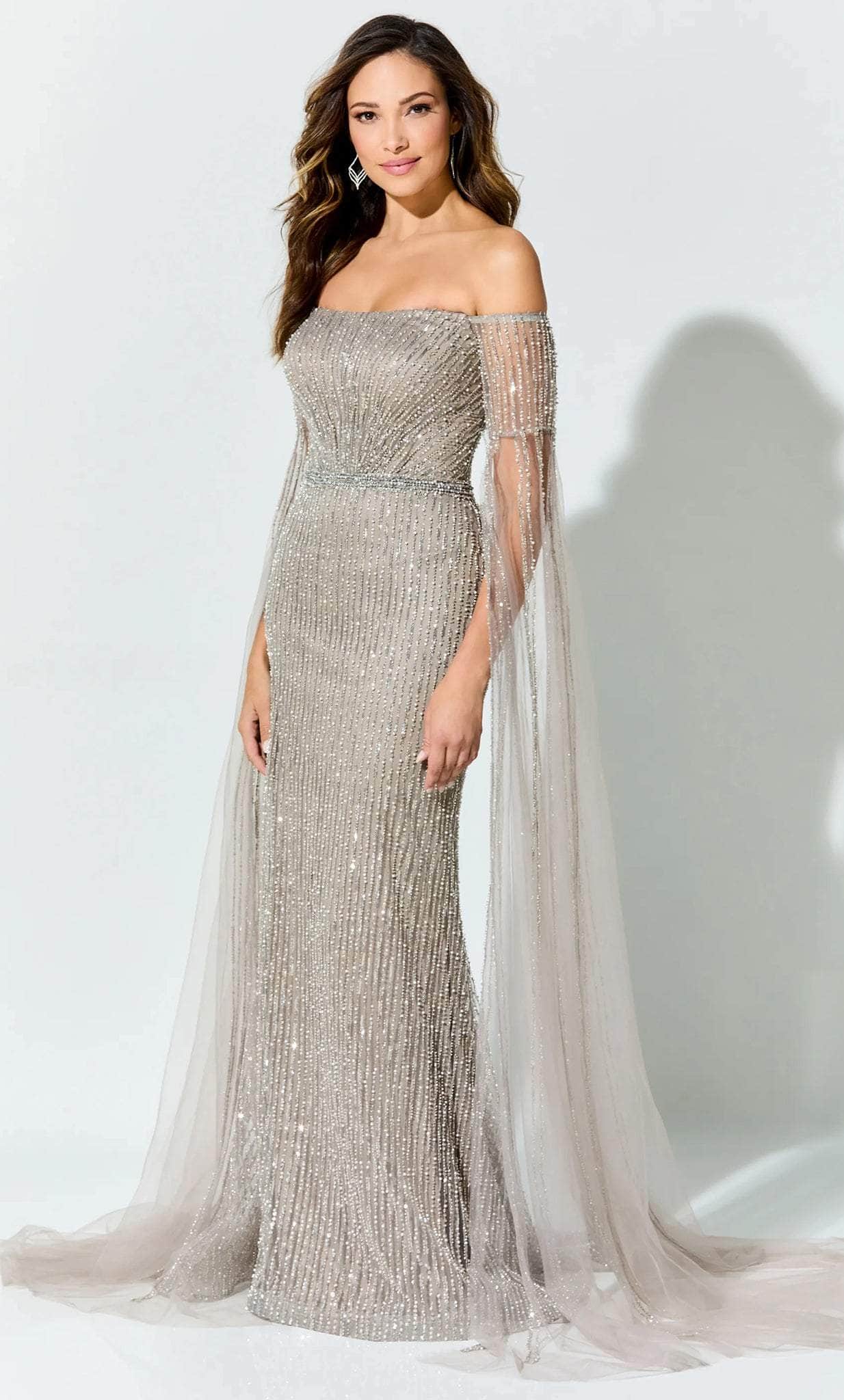 Off Shoulder Beaded Mother of the Bride Dress