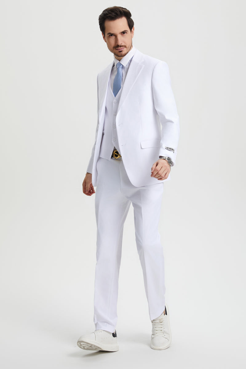 Men’s Two Button Vested Stacy Adams Basic Designer Suit in White
