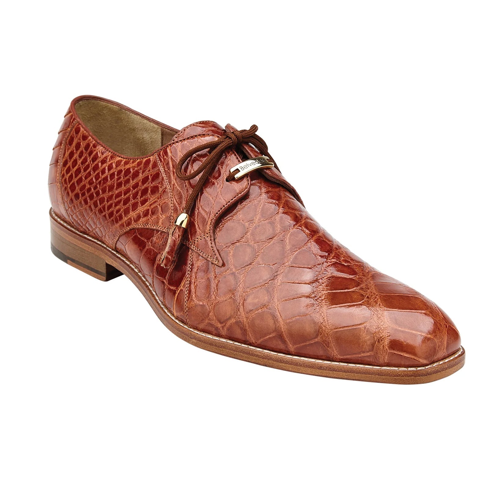 Men’s Belvedere Lago Plain Toe American Alligator Dress Shoe in Cognac