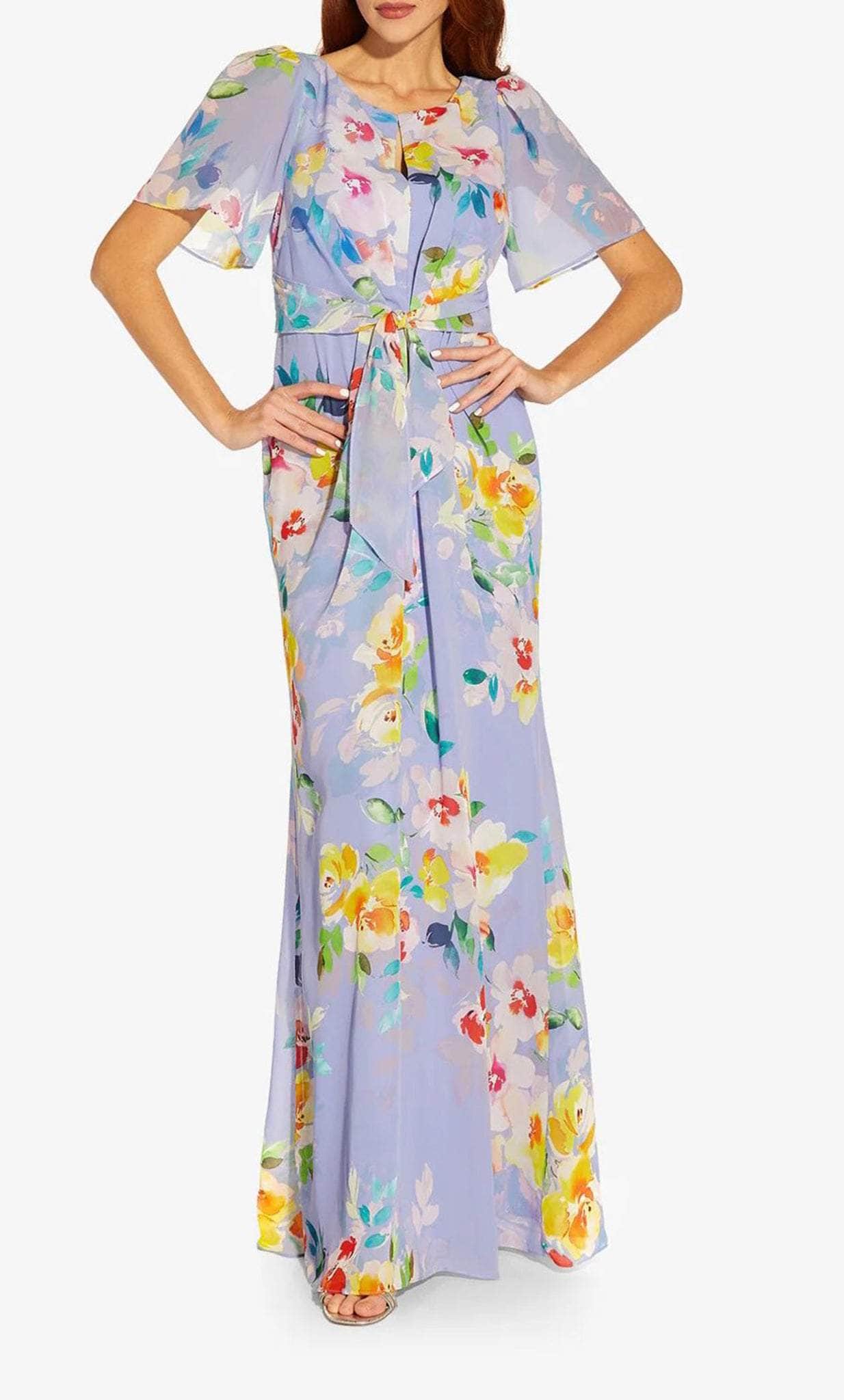 Flutter Sleeve Floral Long Dress