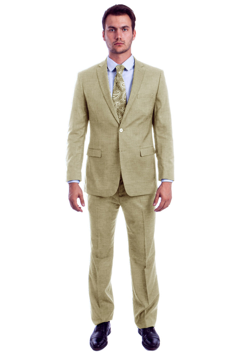 Men’s Two Button Modern Fit Linen Look Summer Suit in Light Beige