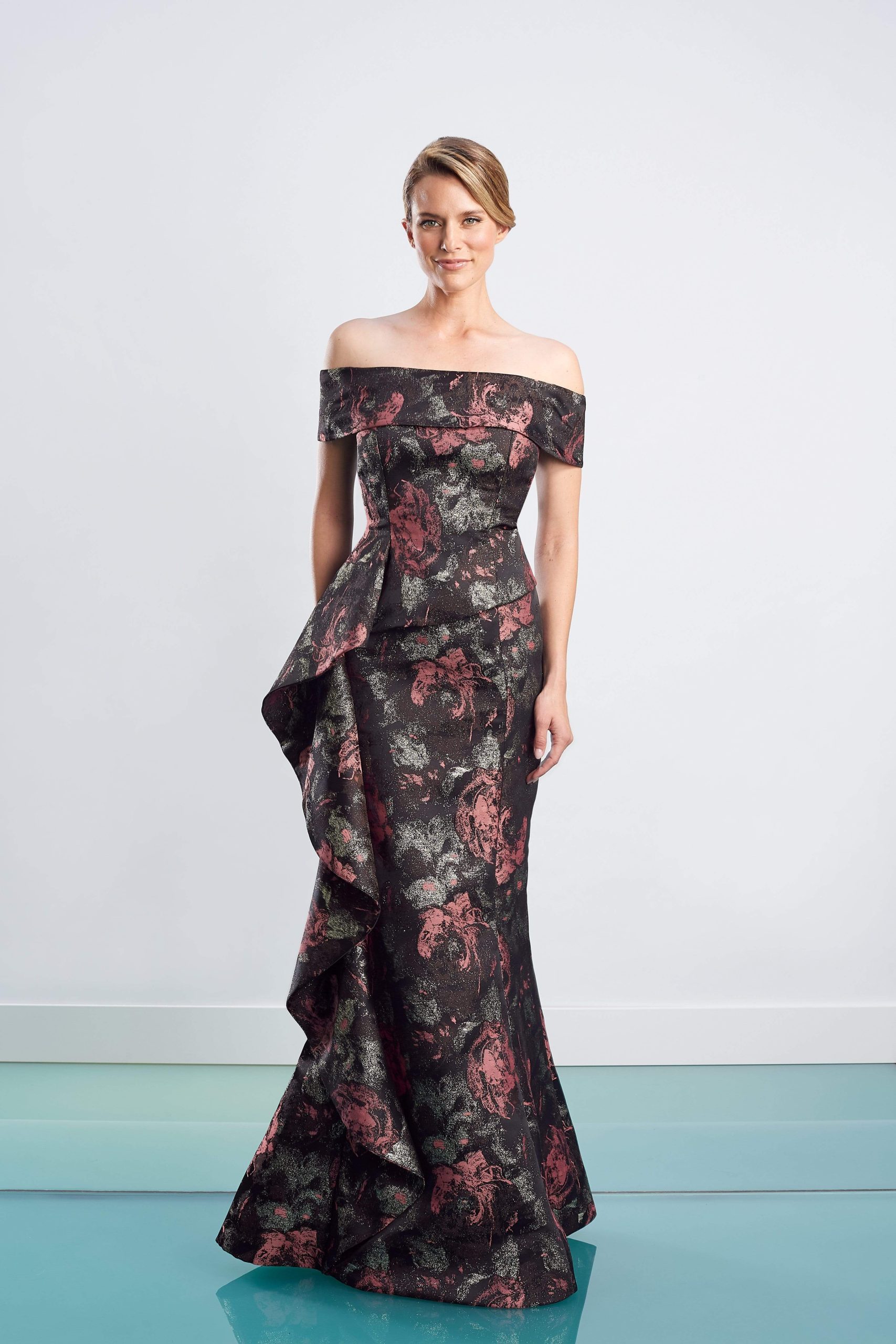 1467 Off Shoulder Glittered Floral Gown