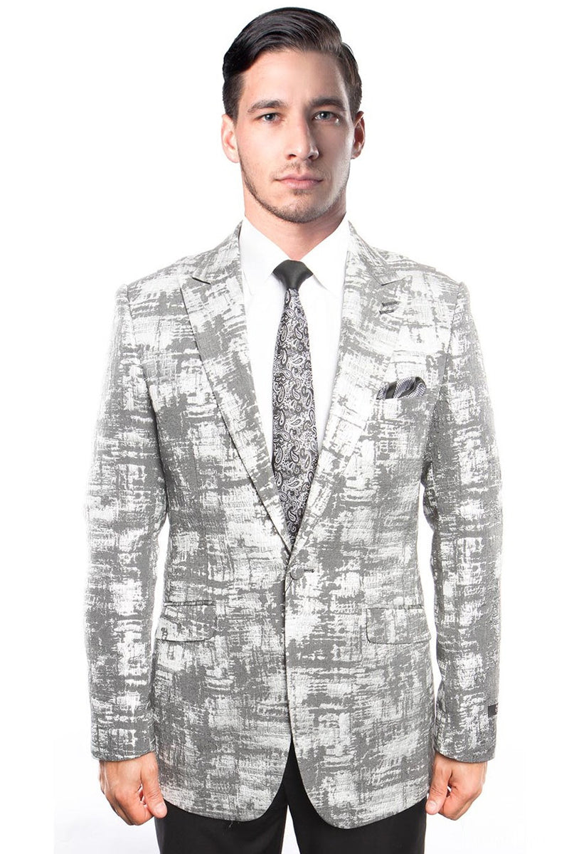 Men’s One Button Slim Fit Brush Stroke Pattern Blazer in Grey