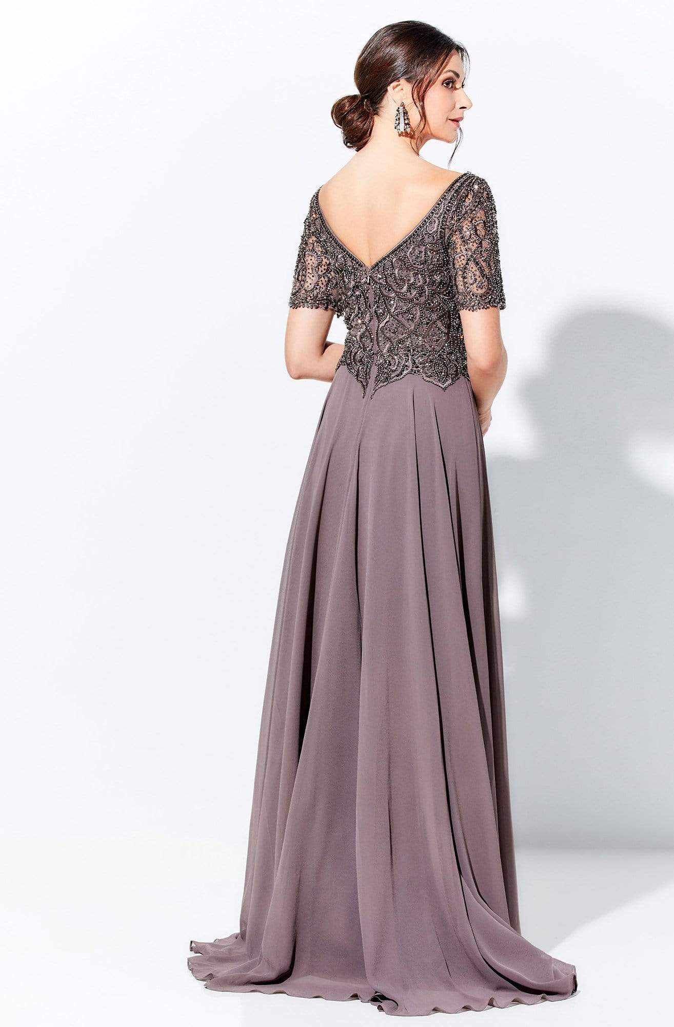 120D04 Beaded Long A-Line Dress
