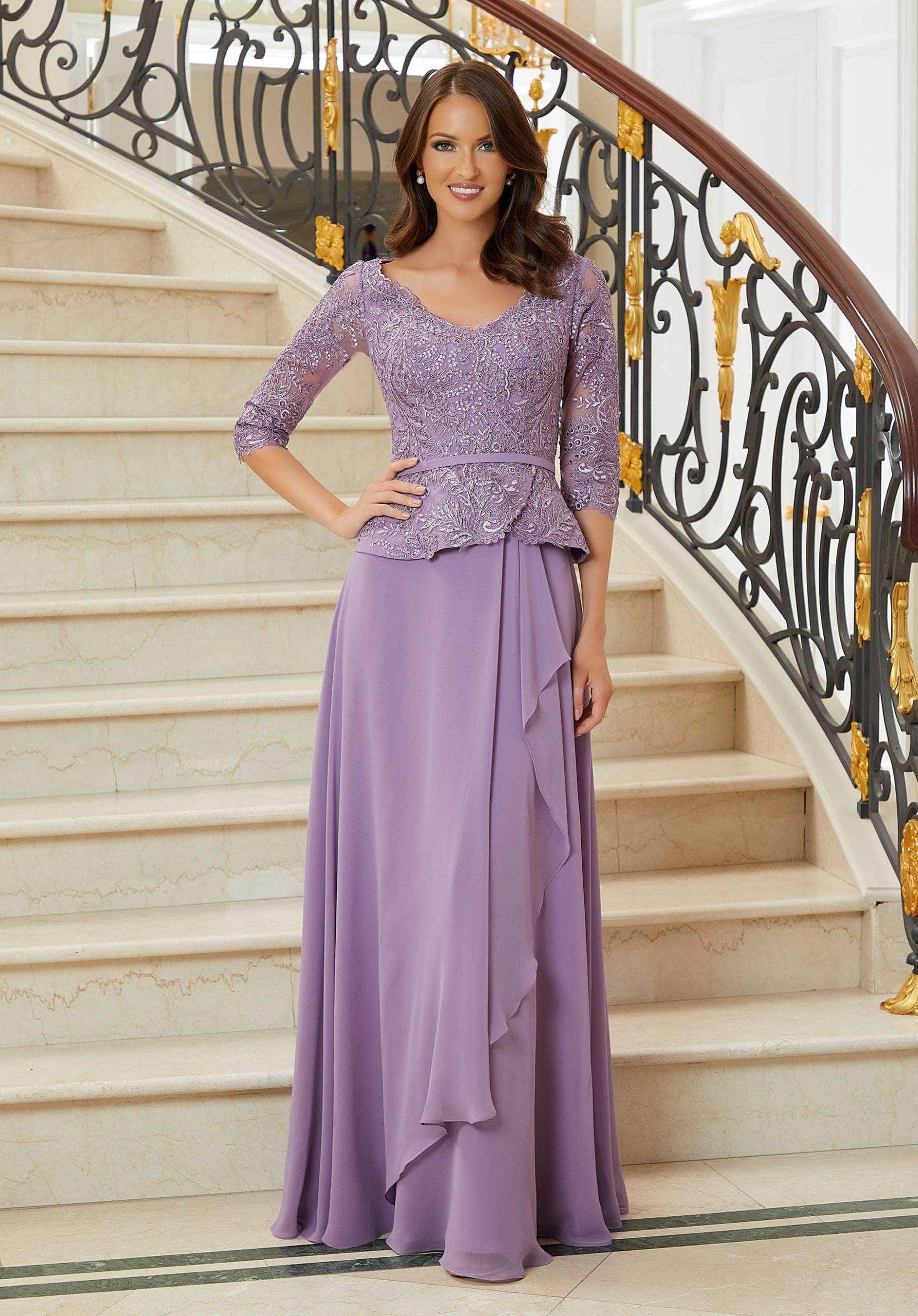 Laced Quarter Sleeve Evening Gown