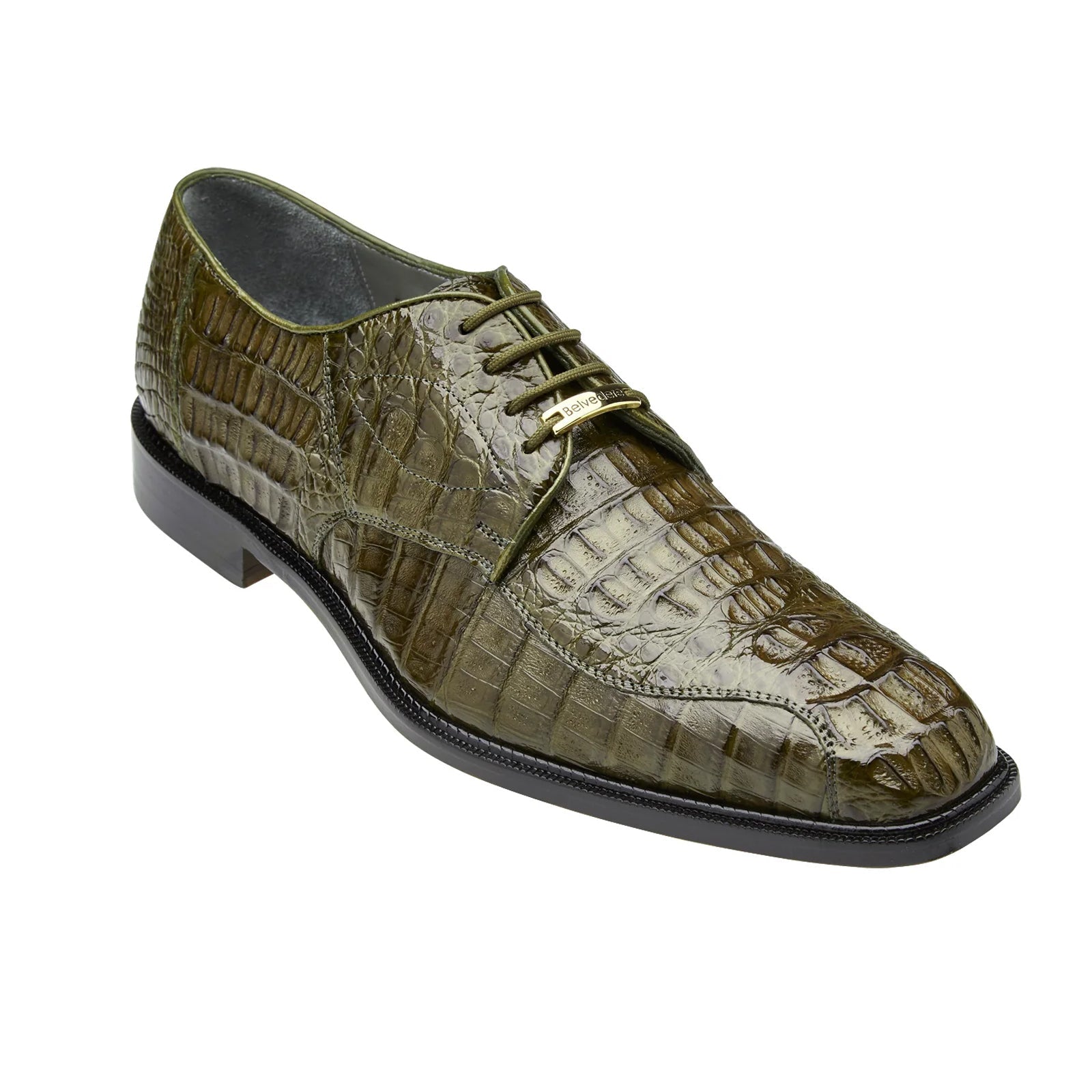 Men’s Belvedere Chapo Hornback Caiman Crocodile Dress Shoe in Olive