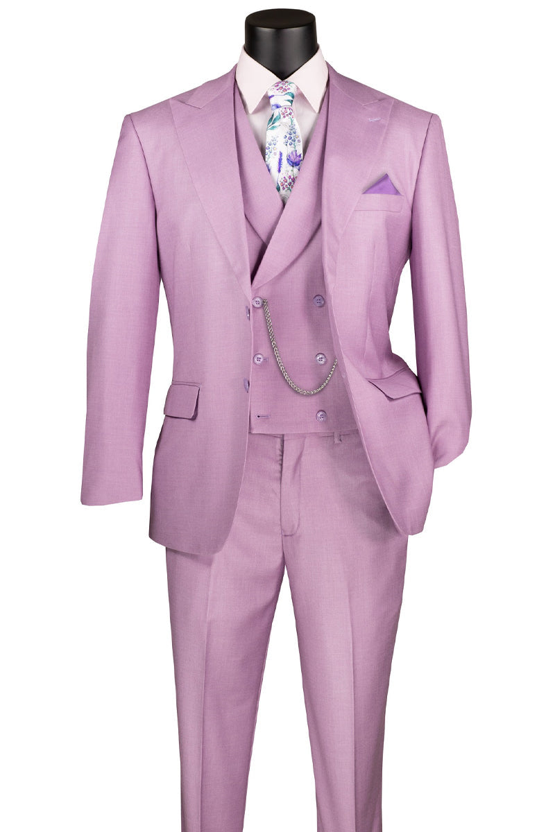 Men’s Summer Sharkskin Suit with Double Breasted Vest in Lavender