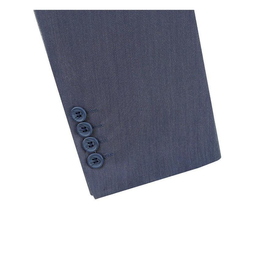 Mens Basic Two Button Slim Fit Suit in Midnight Blue Birdseye