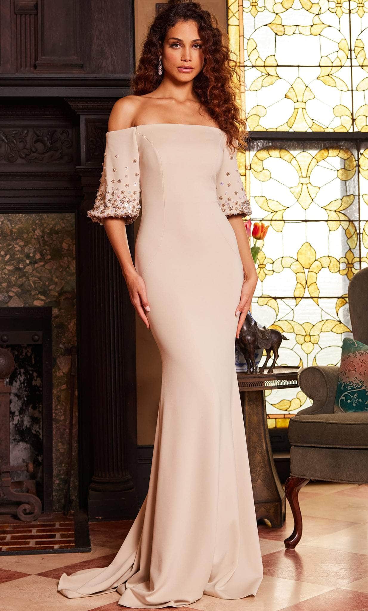 Straight Across Neck Evening Dress