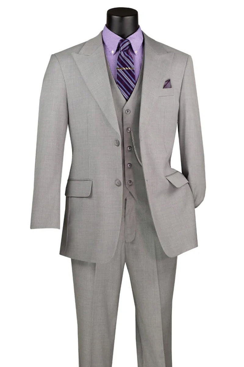 Men’s Summer Sharkskin Vested Suit in Light Grey