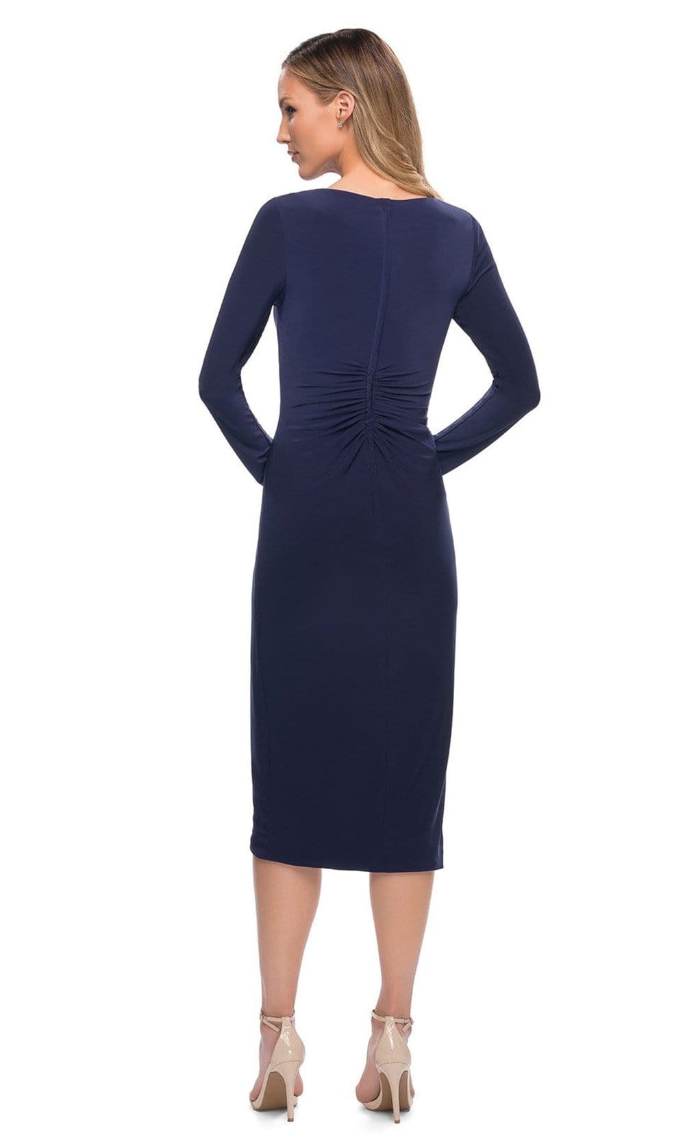 29812 Long Sleeve Ruched Midi Dress