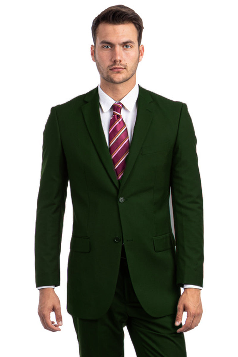 Men’s Two Button Basic Modern Fit Business Suit in Dark Green