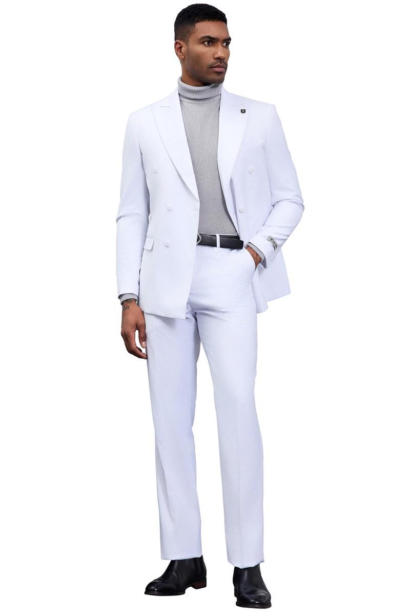 Men’s Designer Stacy Adams Classic Double Breasted Suit in White