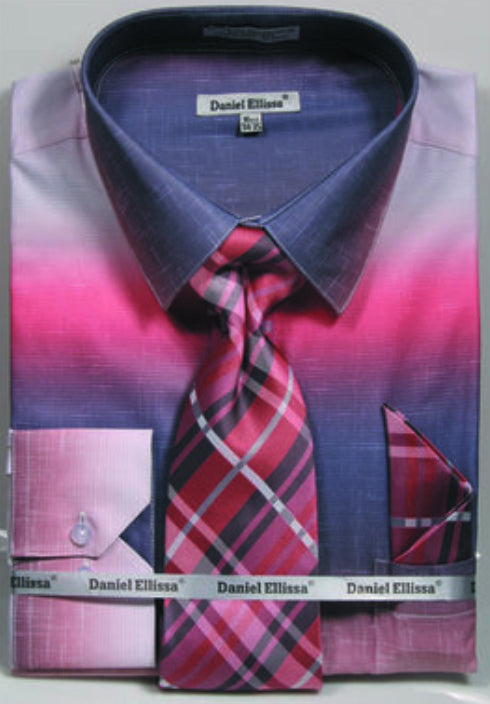 Men’s Multi-Color Faded Print Dress Shirt & Tie Set in Salmon