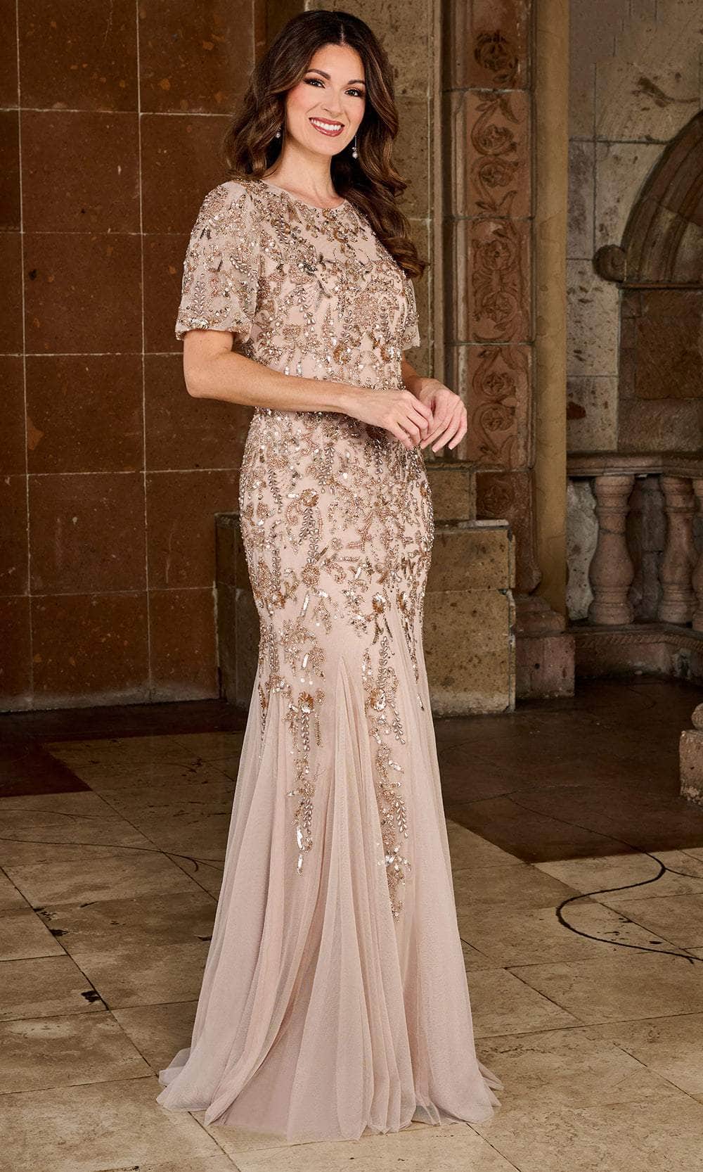 Beaded Jewel Neck Evening Dress