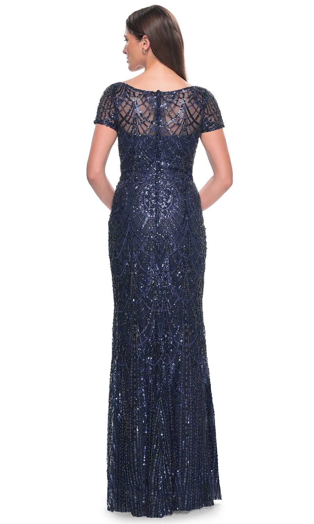Bateau Neck Beaded Evening Dress