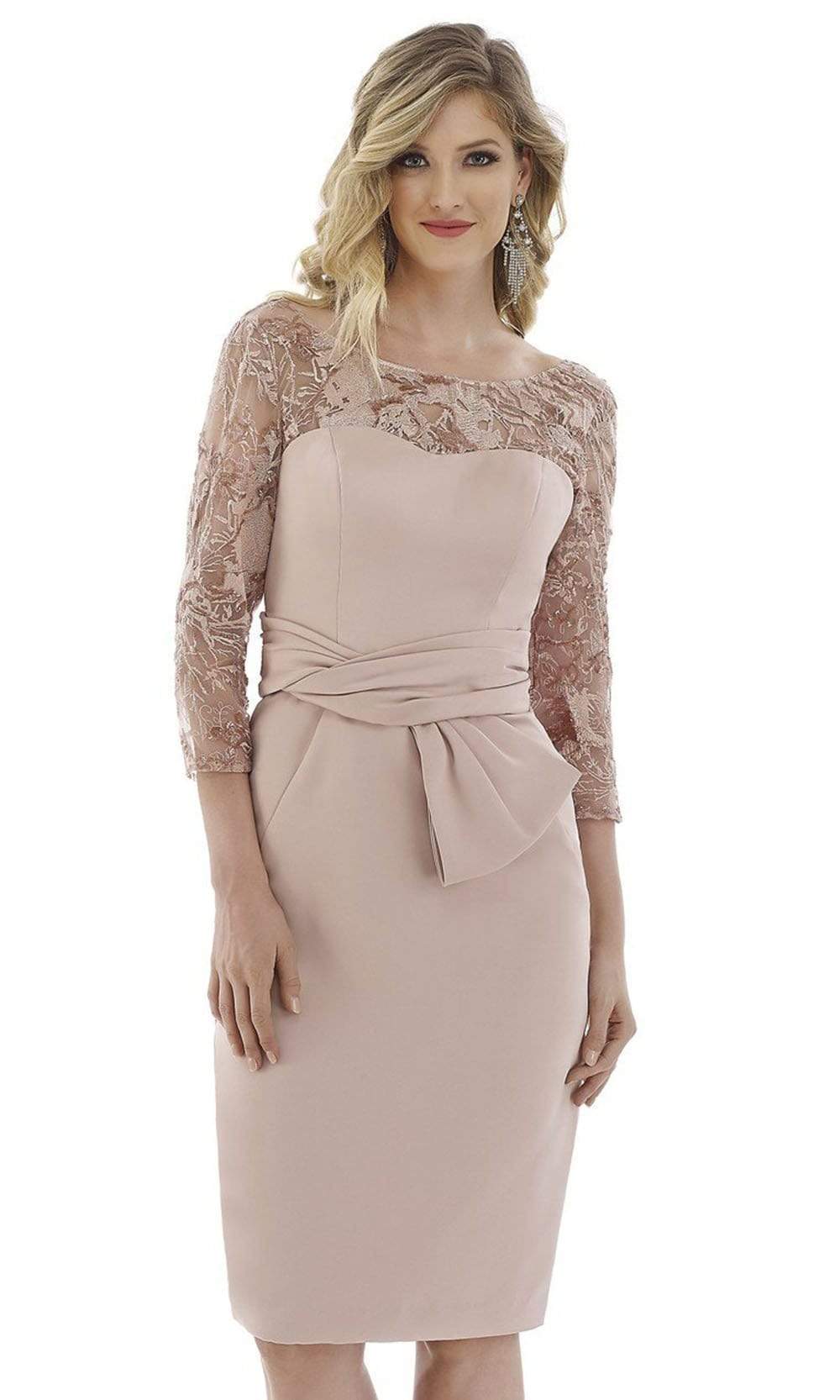 20108 Lace Quarter Length Sleeve Fitted Dress