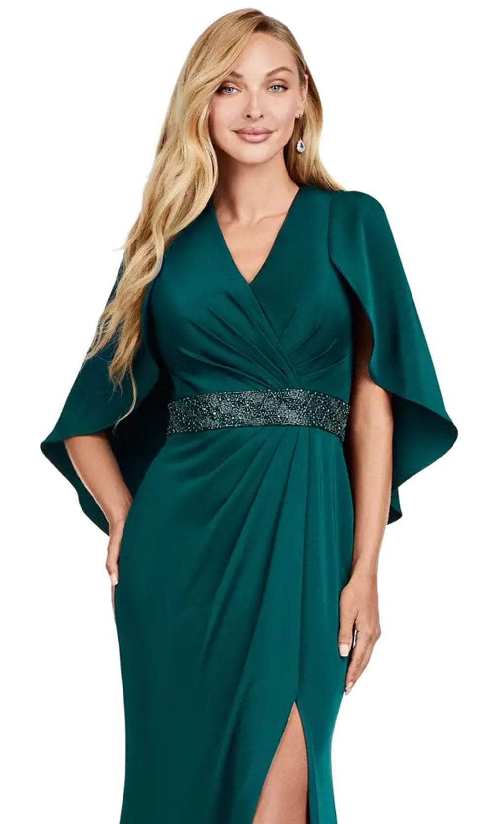 V Neck Gown with Cape