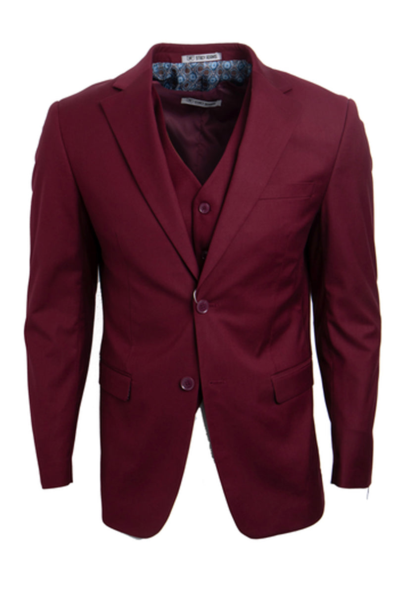 Men’s Two Button Vested Stacy Adams Basic Suit in Burgundy