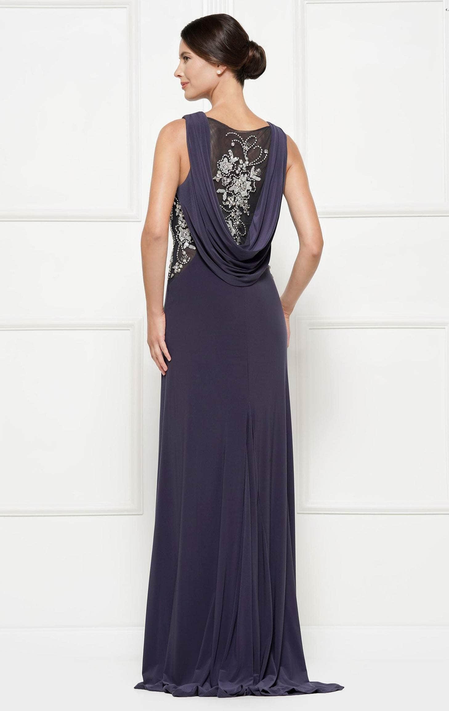 RD2029 Bejeweled Bateau Jersey Sheath Dress