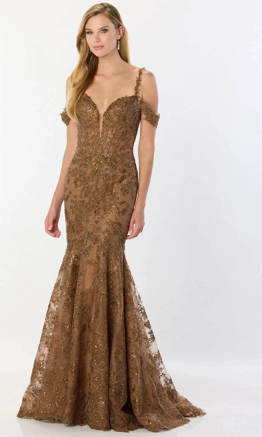 Sheer Insert Sequin Embellished Mother of the Bride Dress
