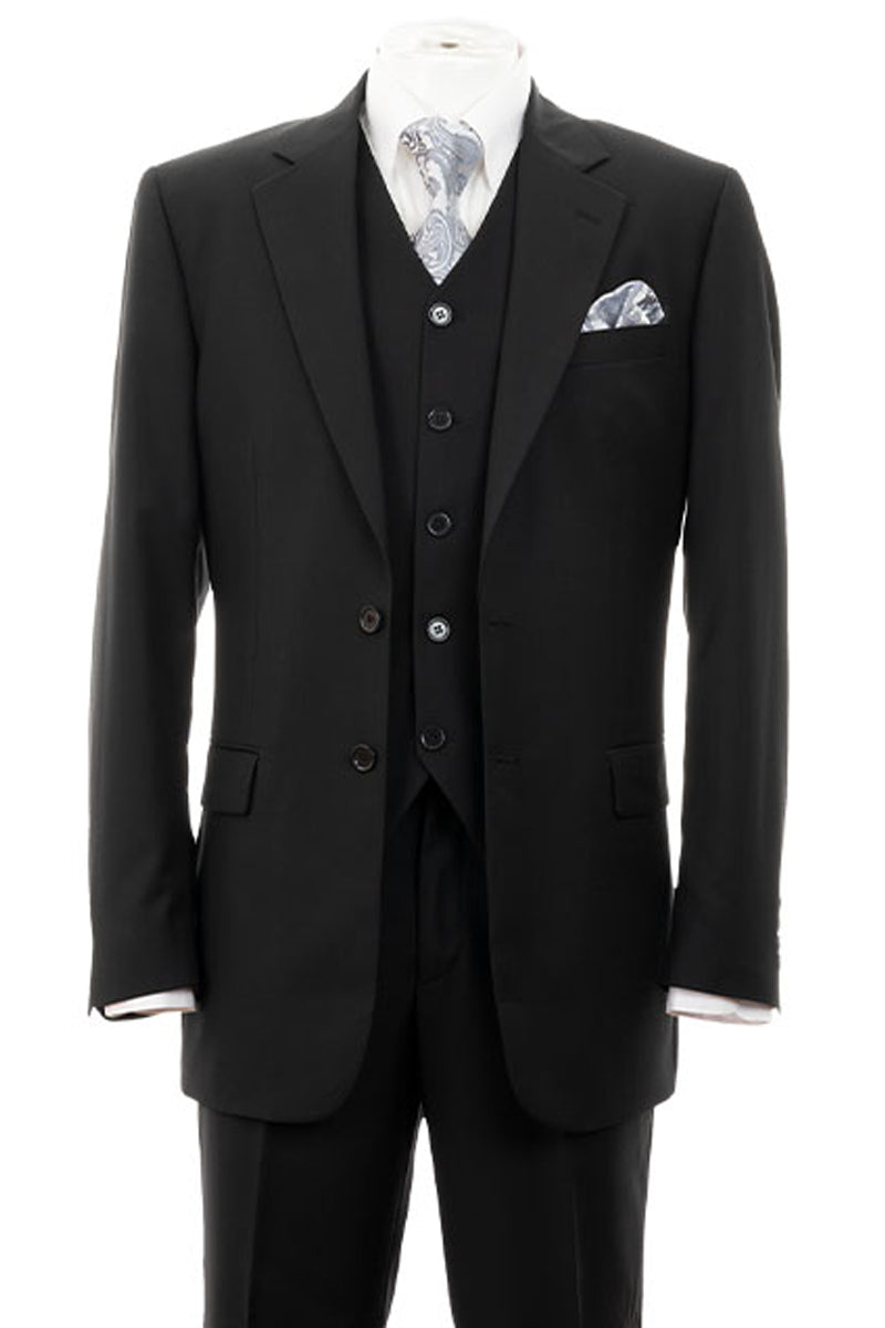 Mens Modern Fit 2 Button Vested Basic Suit in Black