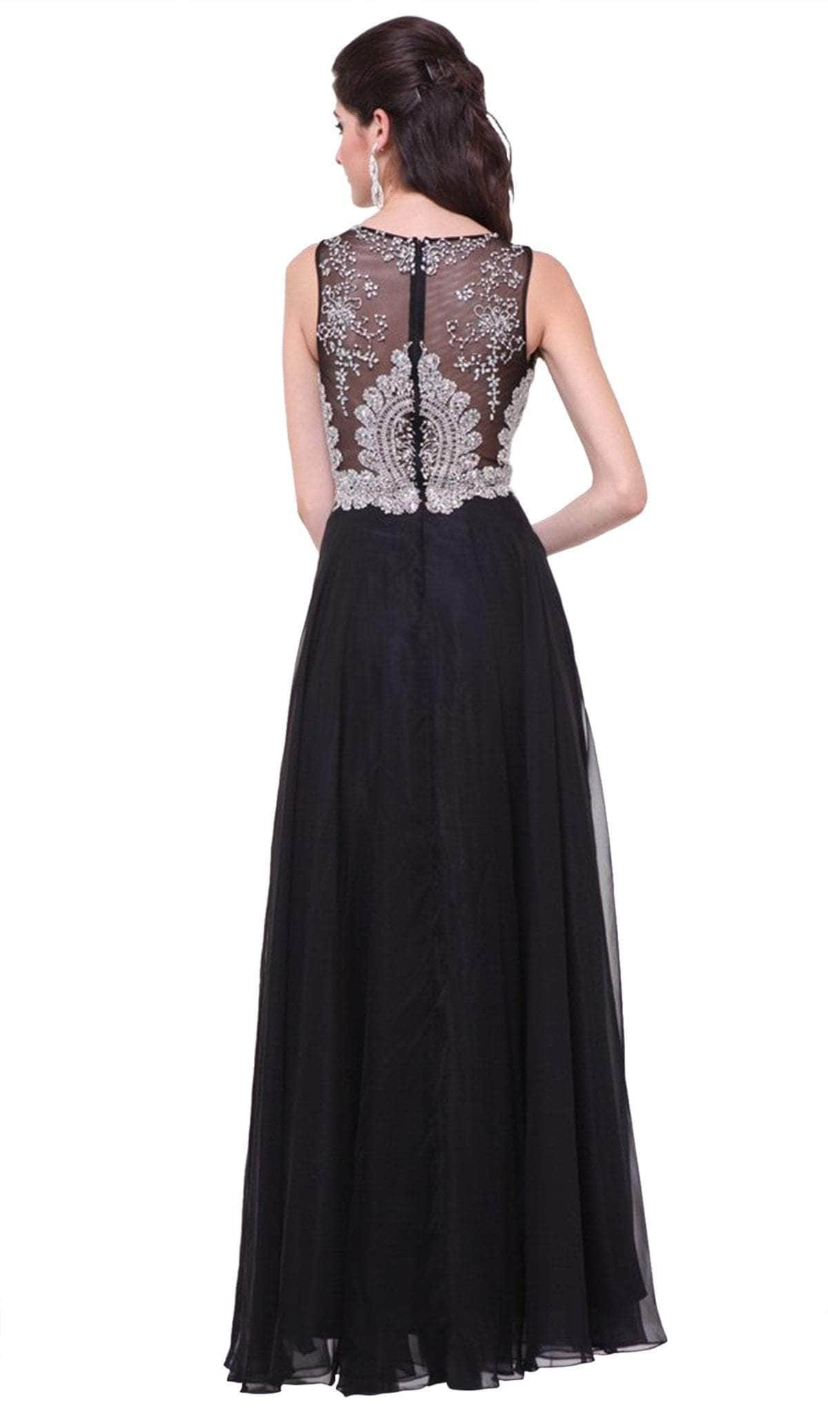 Illusion Metallic Appliqued A-Line Gown