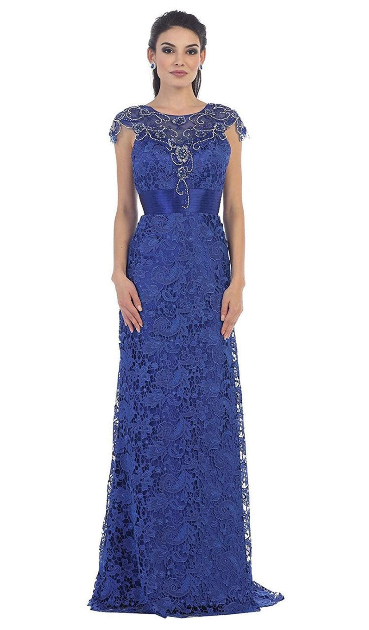 RQ7182 Rhinestone Lace Floral Evening Gown