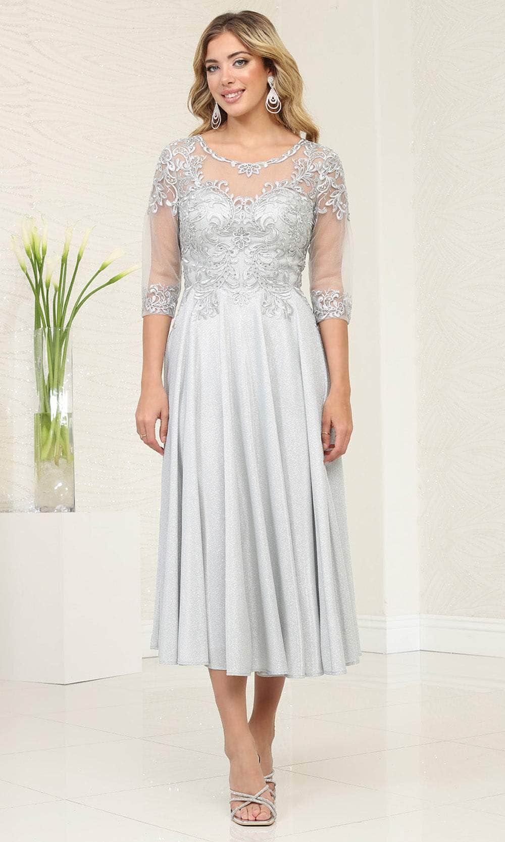 Illusion Scoop Tea Length Prom Dress