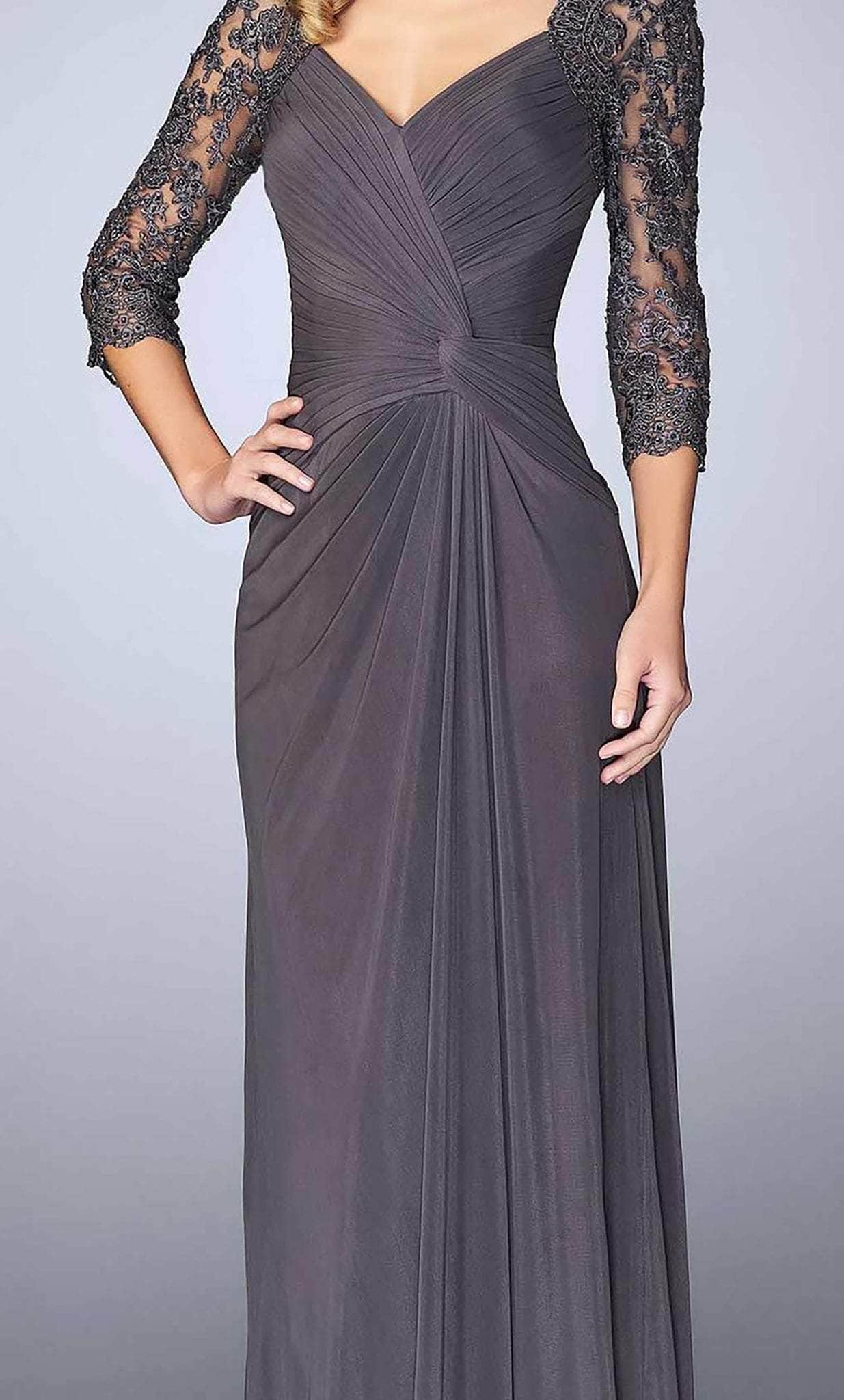 23244 Ruched V-Neck Column Dress