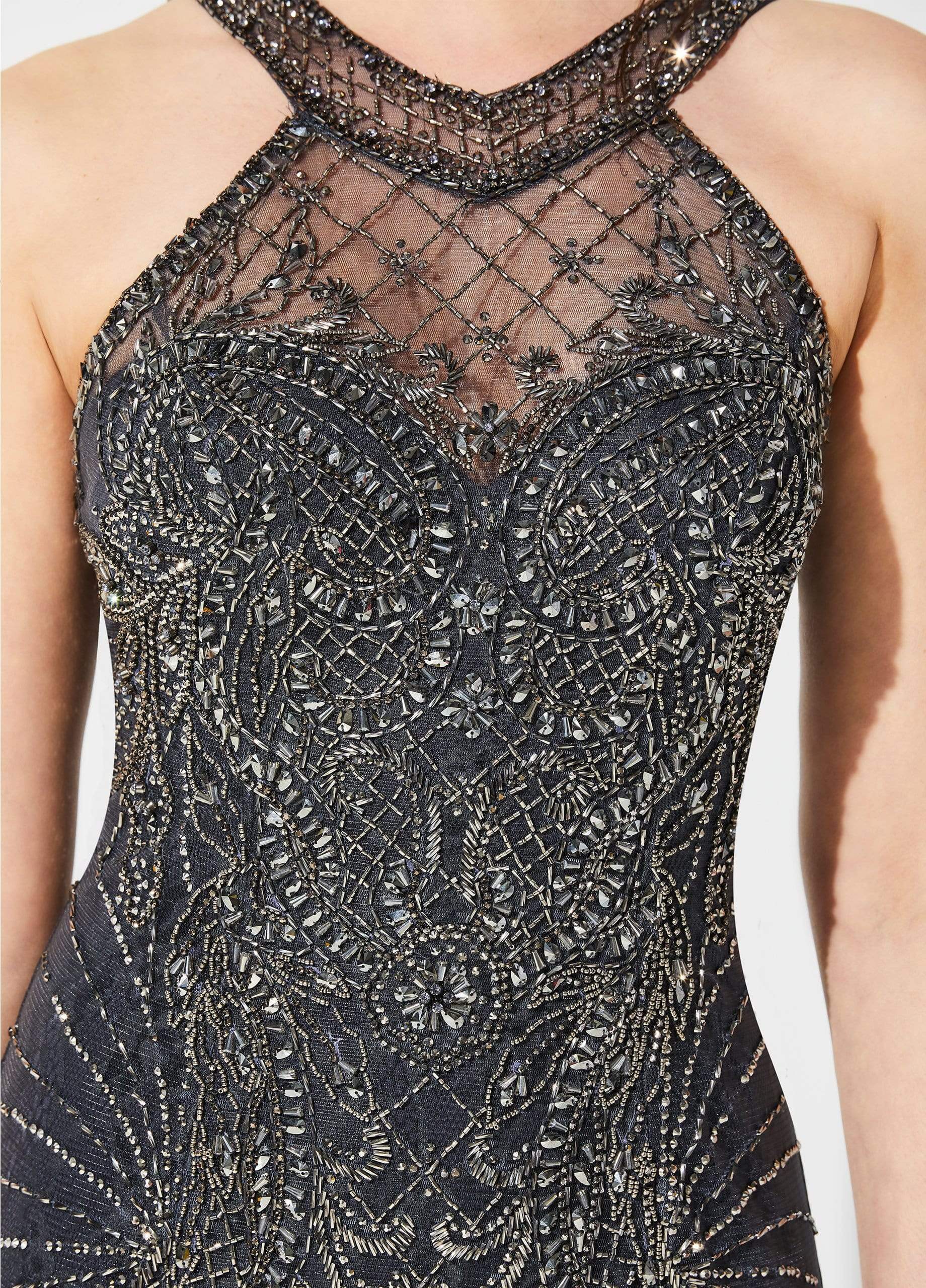 219D74 Bedazzled Halter Dress With Train